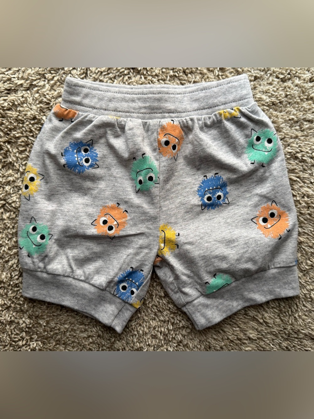 Lullaby Lane Fuzzy Monster Baby Shorts 3-6 Months Gray Cute Pull On